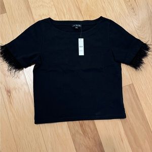 J Crew Mariner Jersey Cropped boatneck t-shirt with feathers